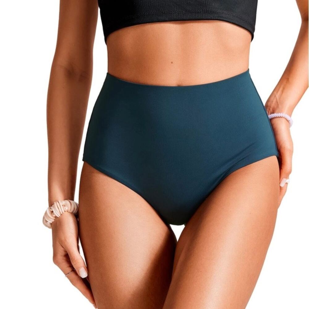CRZ YOGA Women Blue High Waisted Tummy Control Bikini Bottom Size S NWT